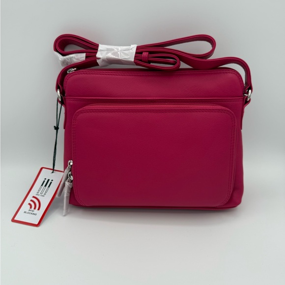 ili New York - RFID blocking Leather Crossbody Organizer - 6333 - Indian Pink - Picture 1 of 9